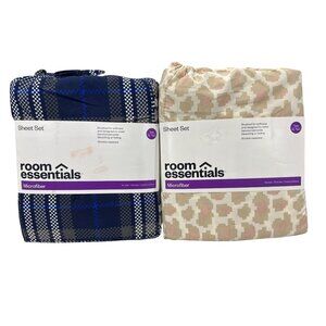 Room Essentials Twin XL Sheet Set Microfiber 2-Pack Plaid & Geometric Patterns